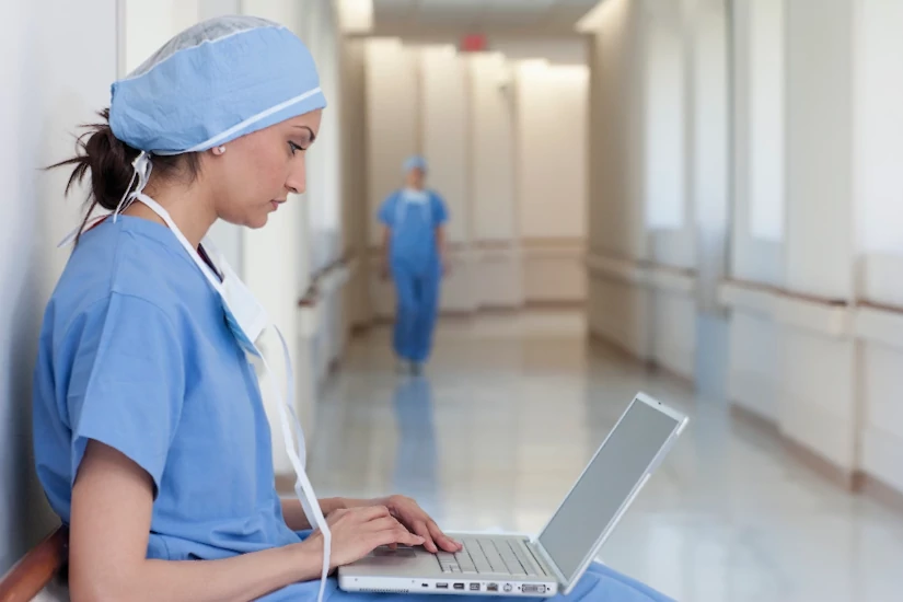 Healthcare professional taking an online course